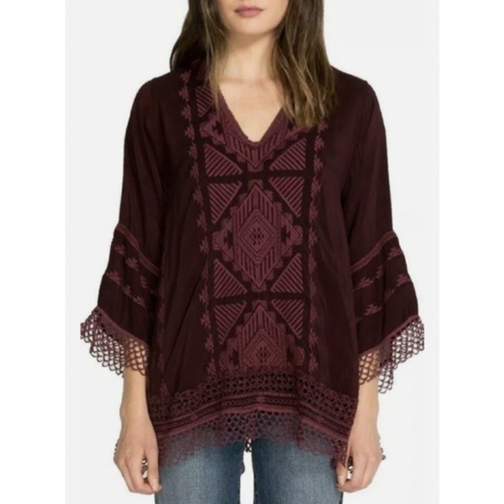 NWT JOHNNY WAS Renee Lace Blouse Women's XS Embroidered Boho Peasant